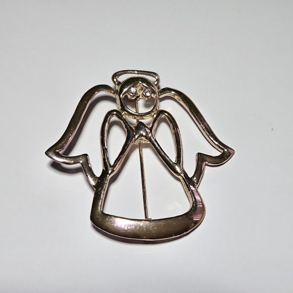 *Sale* Vintage Angel Brooch Pin Gold Tone Rhinestone eyes Outline Signed AAI - Picture 10 of 10